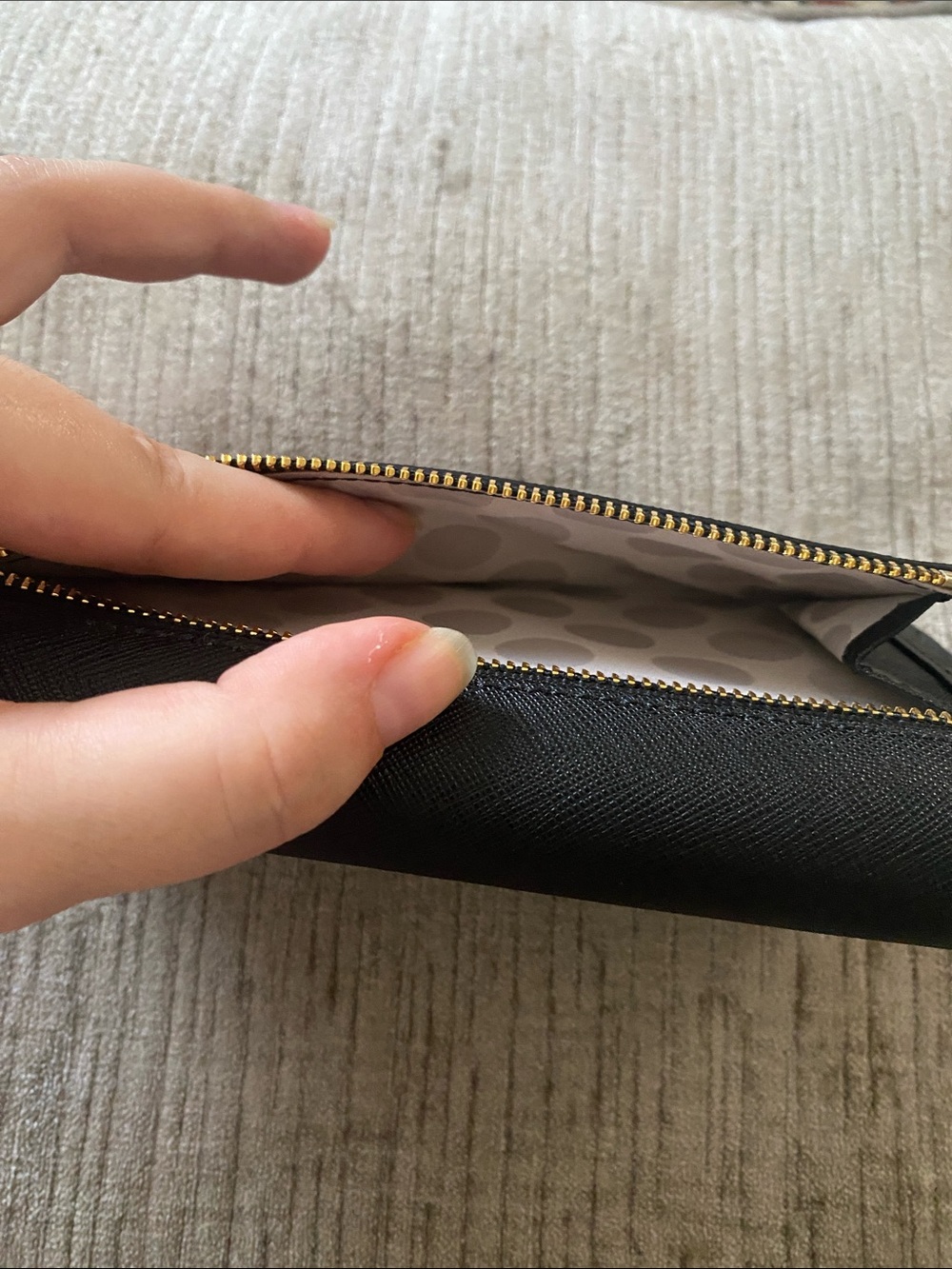 kate spade Black Saffiano Leather Fold Wallet with Gold Logo Plus Phone Case - Picture 3 of 15